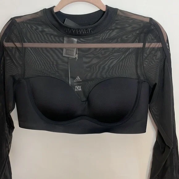 Adidas Ivy Park Long Sleeved Mesh Crop Top Black Size L - Picture 8 of 11